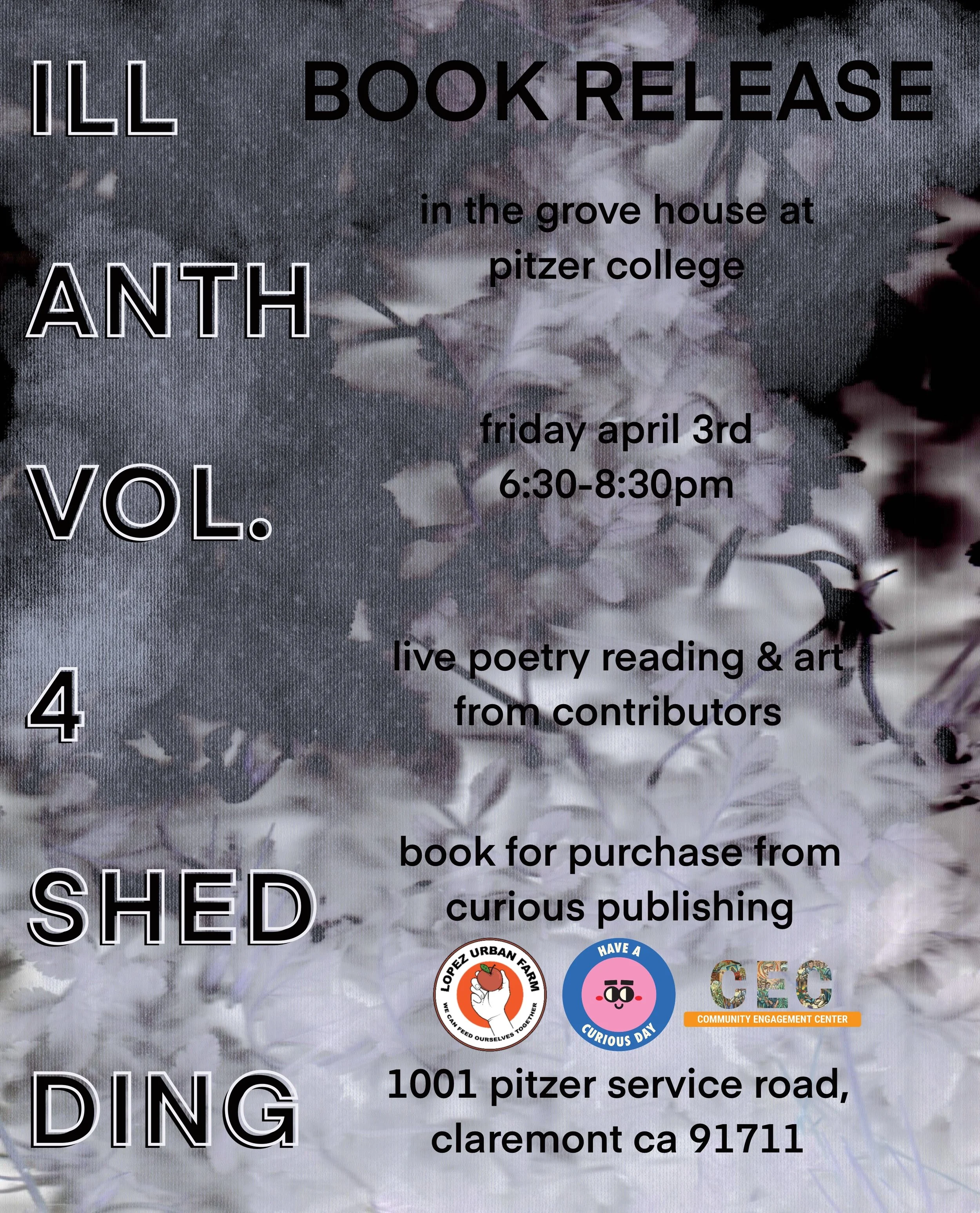 A flyer announcing book releases at a community event, with details about the location, date, time, and contact information, including logos of sponsoring organizations.