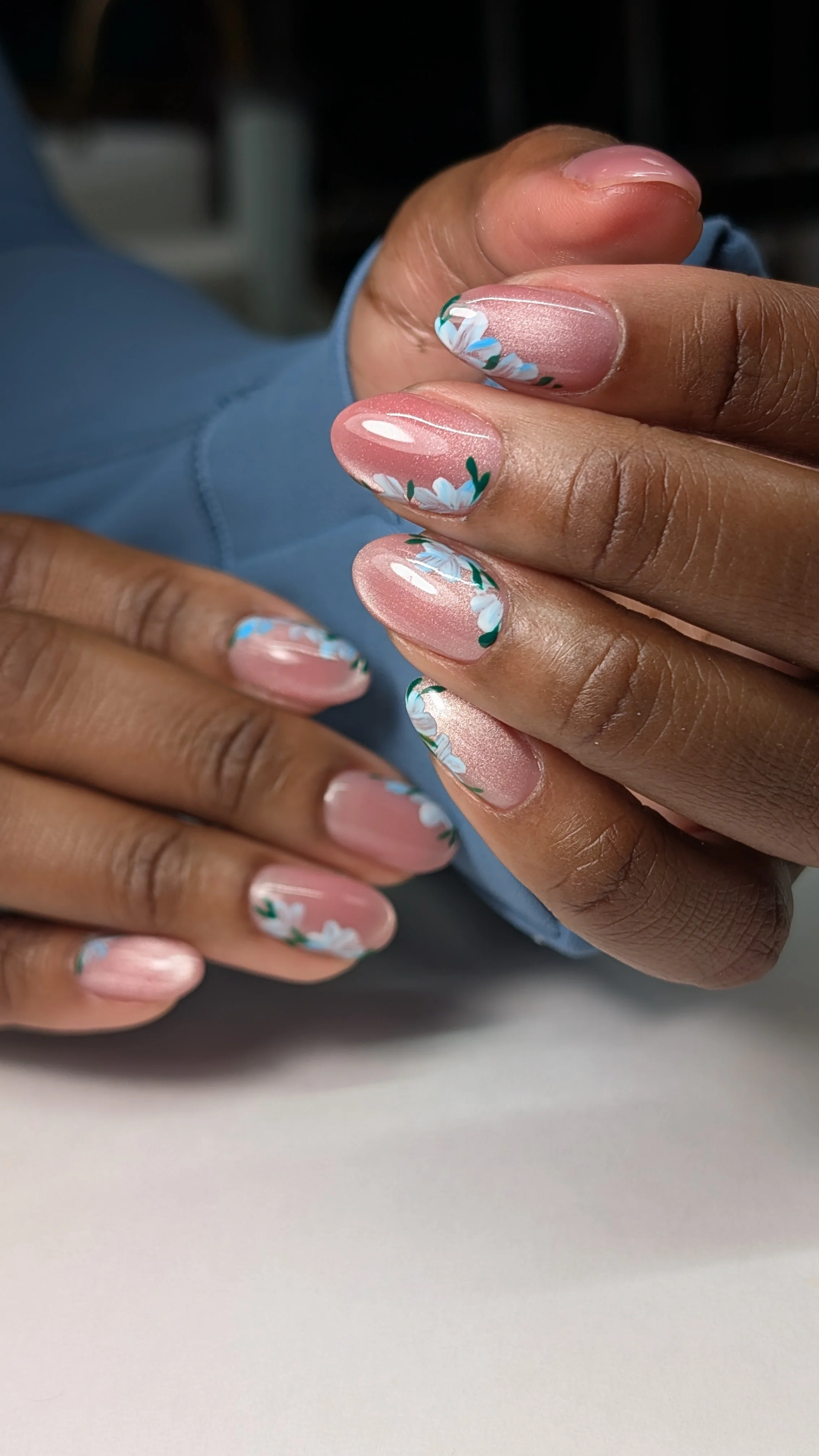 cateye with florals structured gel manicure