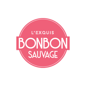 Logo rose avec texte blanc : "L'Exquis Bonbon Sauvage".