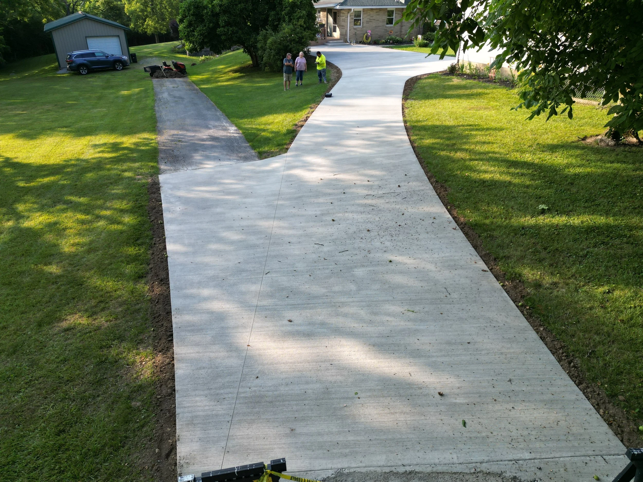 A concrete driveway after completion, photo shot from a drone in Saint Paris, Ohio area.