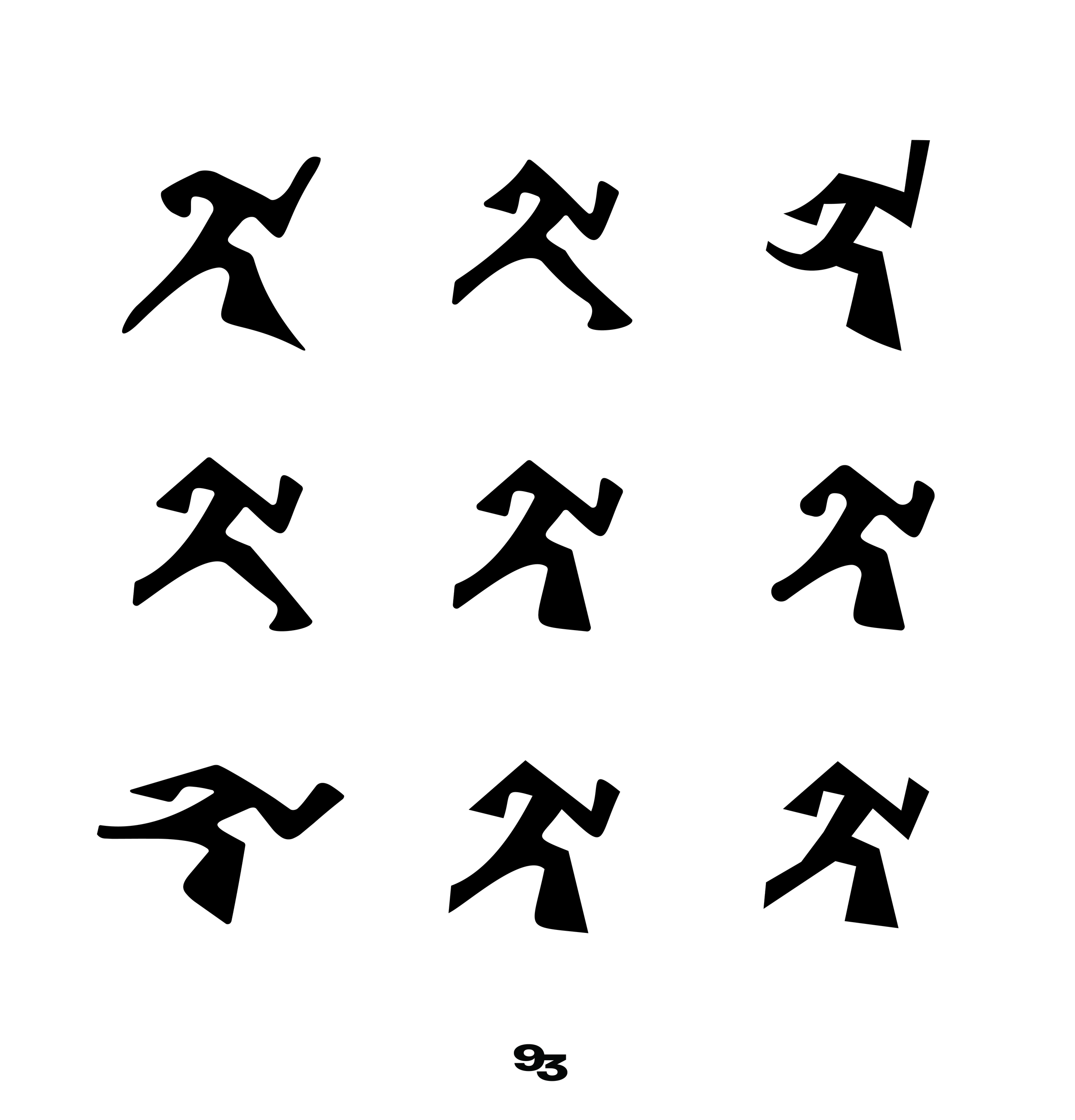 Black stylized numbers scattered on a white background.