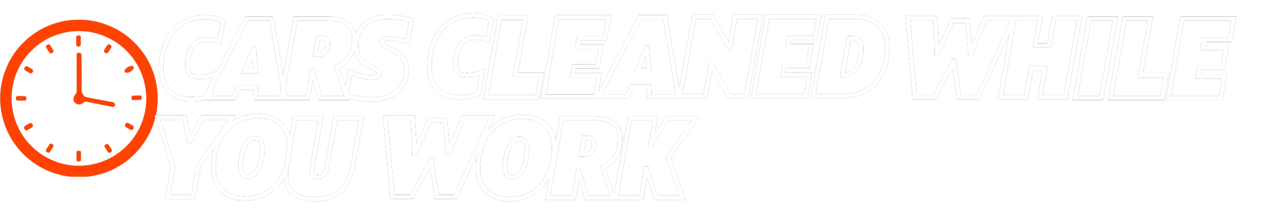 A graphic with a clock showing 3:00 and text that reads "Cars cleaned while you work".