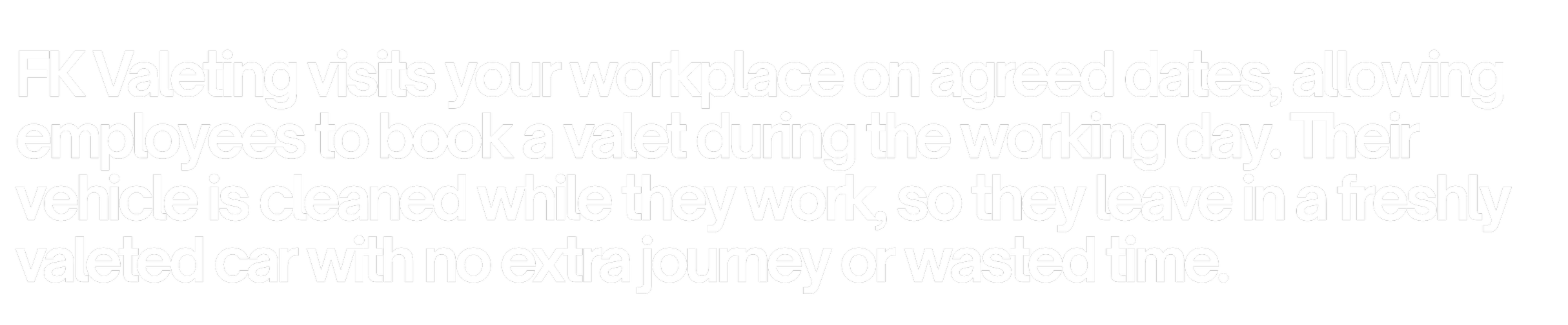 Text overlay about FK Valeting visiting workplaces on agreed dates, where employees can book a valet service for their car.