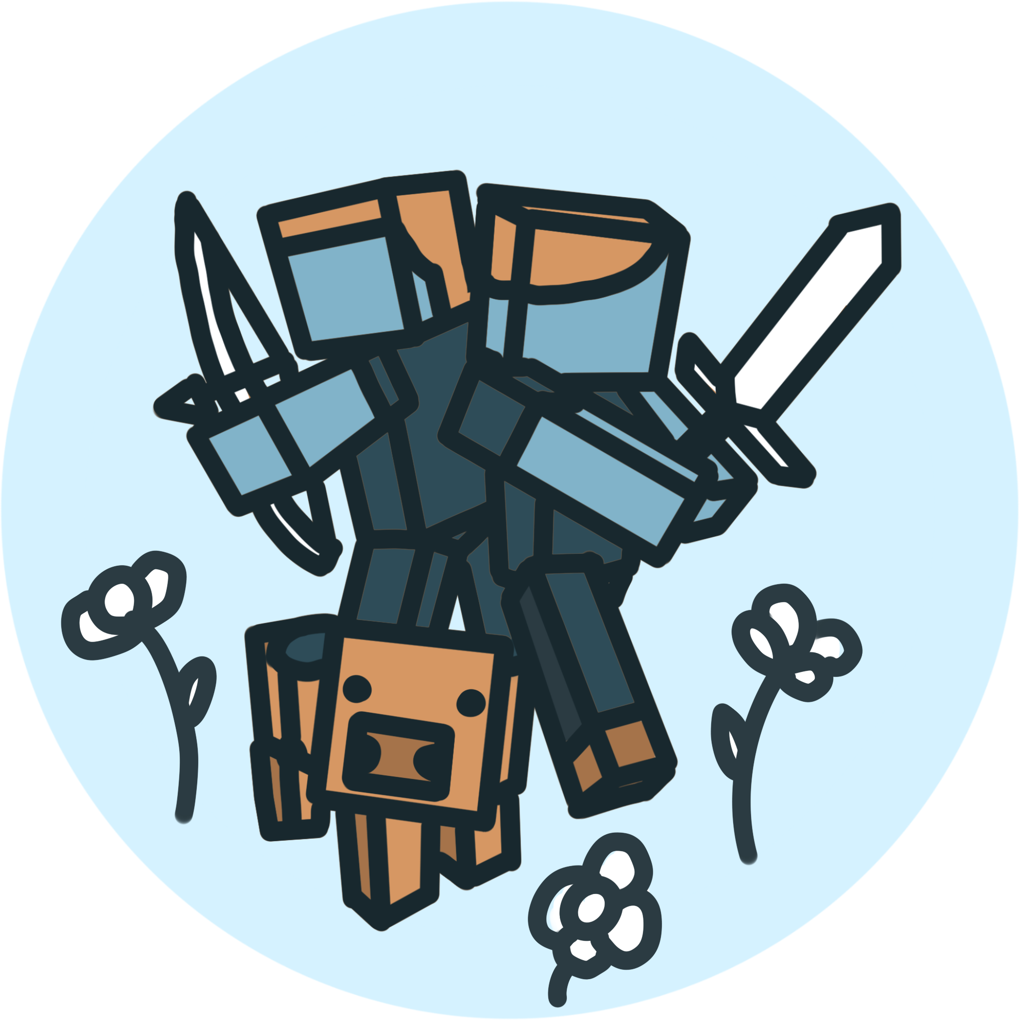 A drawing of a broken puzzle piece with a hand holding it, surrounded by scattered puzzle pieces and question marks.