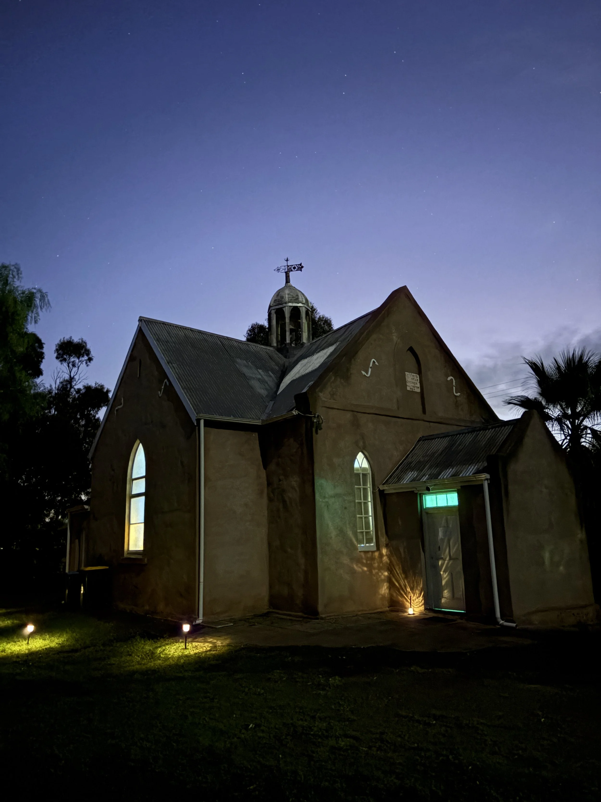 The Little Church, Callington, at dusk. This is where Anna Louise hosts her sound healing sessions.
