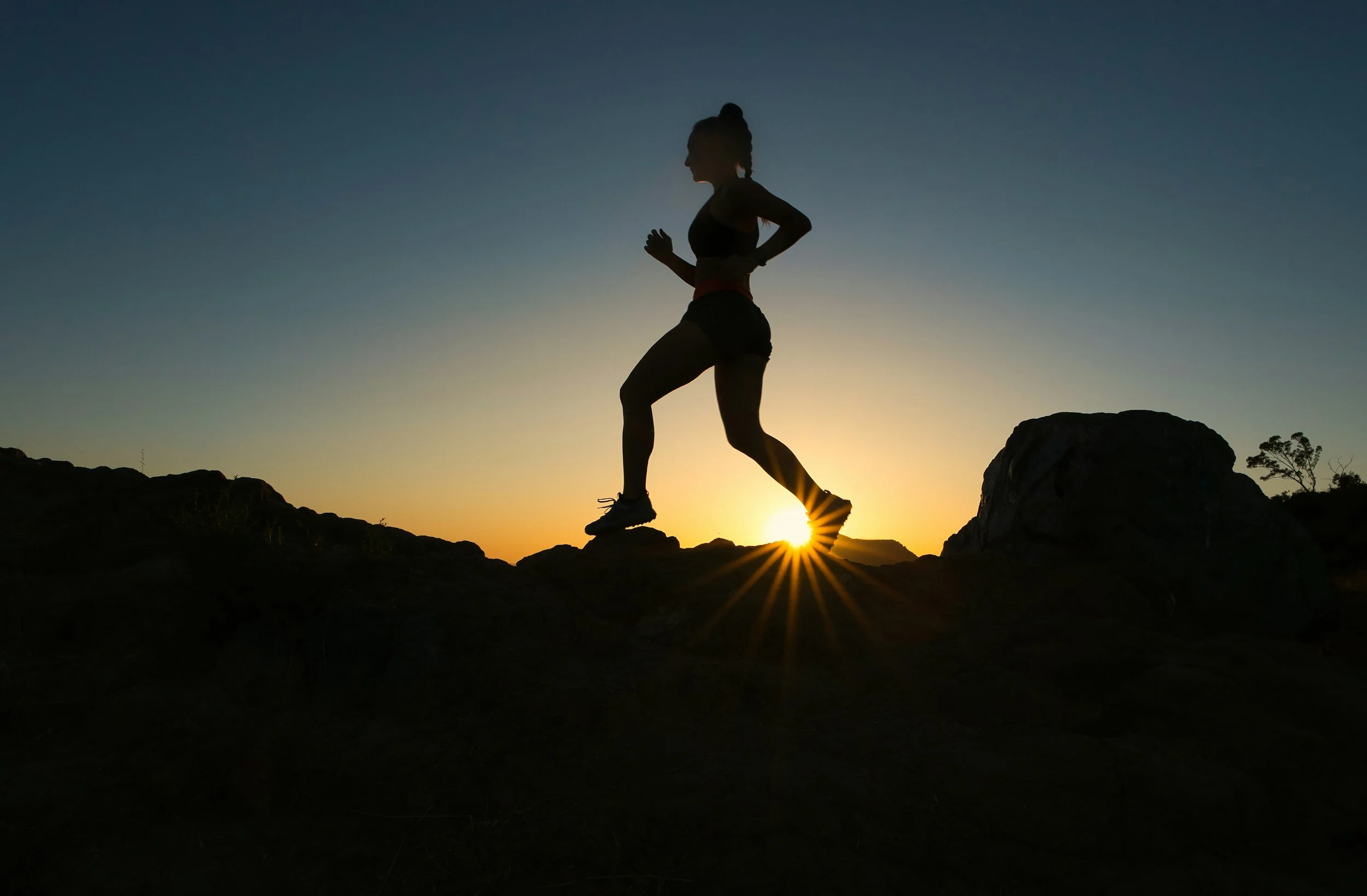 Runner silhouetted against a sunset sky, representing the Training Plan Review service at Ricey Runs Coaching