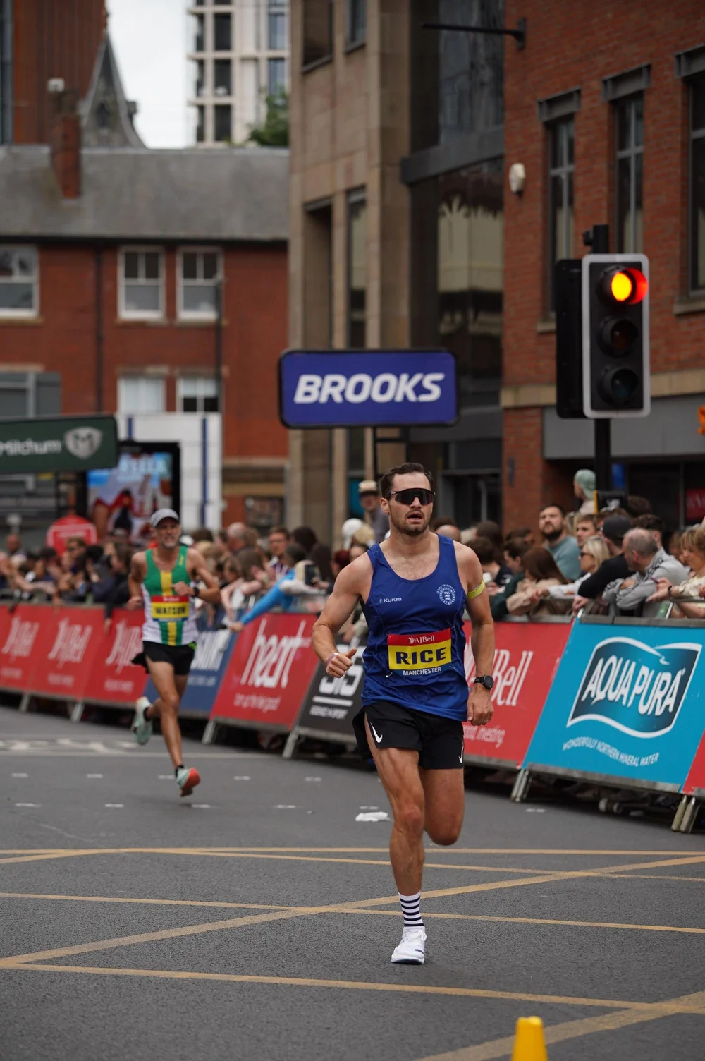 George Rice racing through a city centre road race