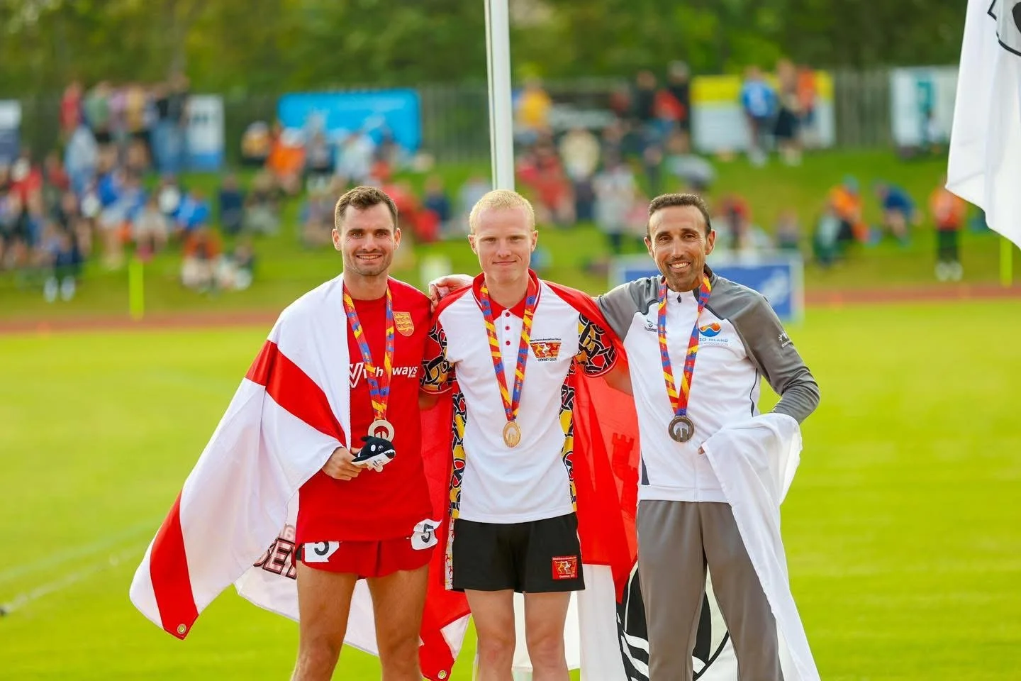 George Rice with medal after Island Games race representing Jersey