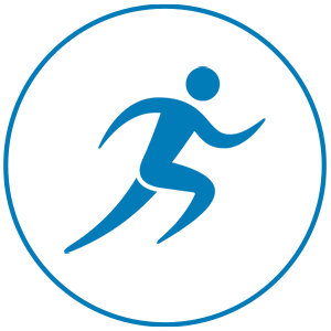 A blue running person icon inside a circle indicating activity or exercise.