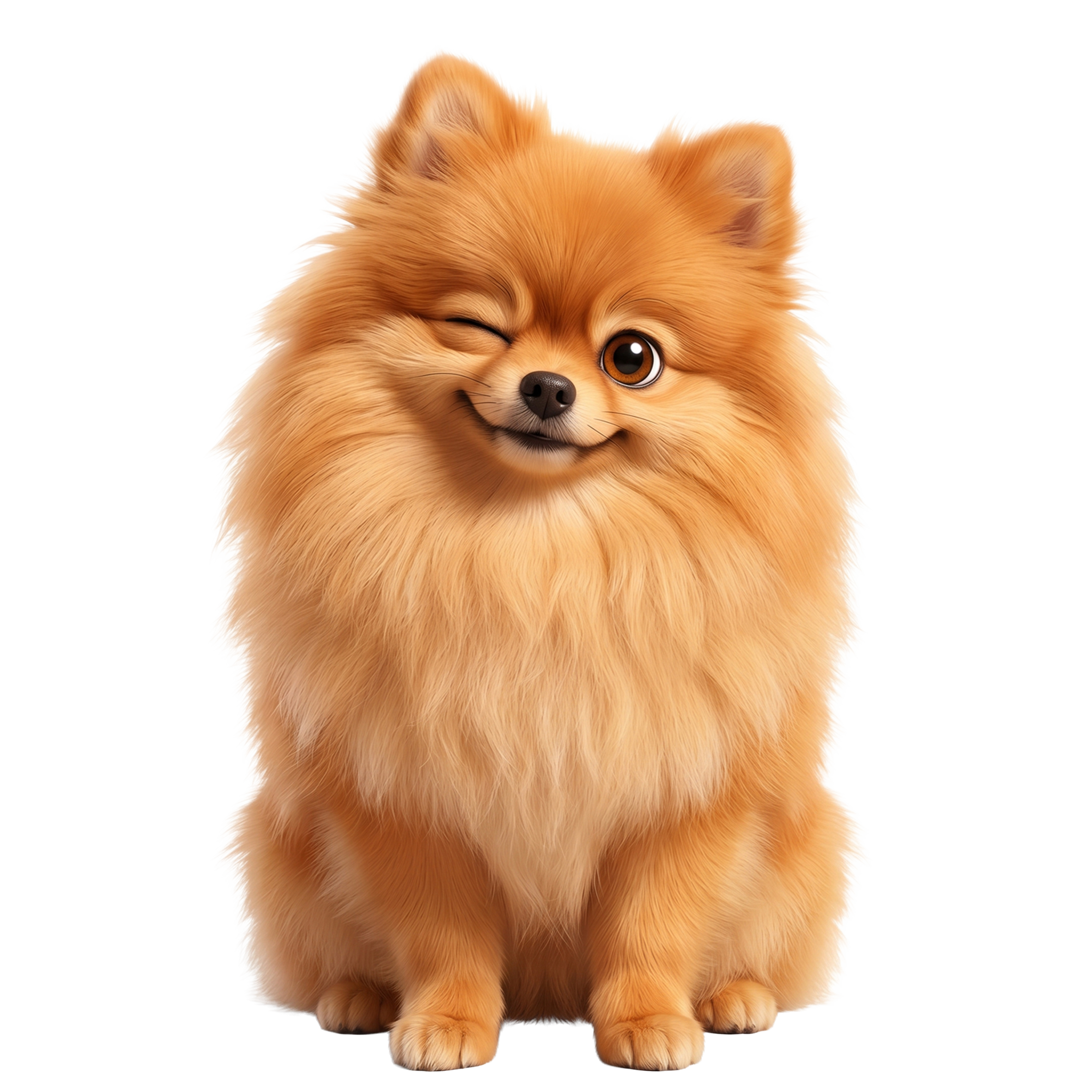 Ein niedlicher kleiner Hund mit braunem Fell, der eine Augen schließt und den Kopf leicht neigt, während er eine Seite anblickt.