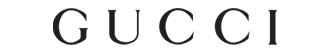 Close-up of the word 'GUCCI' in black letters on a white background.