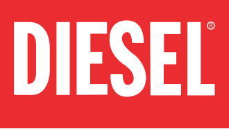 Diesel logo with white text on a red background.