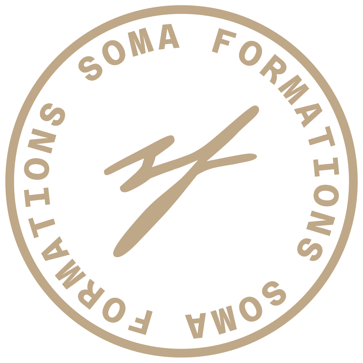 Logo du SOMA FORMA, avec le texte "SOMA FORMA" en haut et en bas, et une icône de deux aiguilles de montre en son centre.