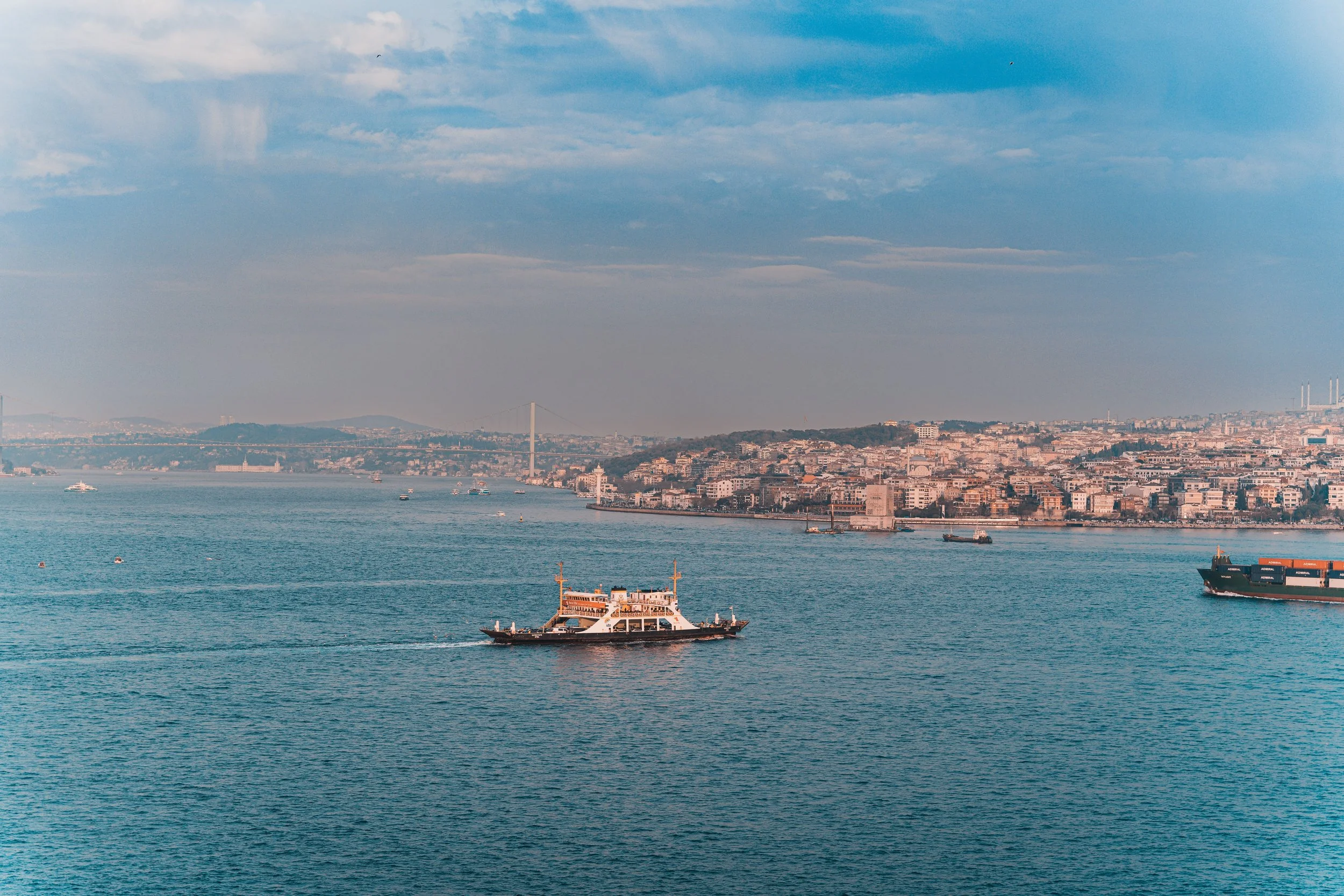 Boats sailing across the Bosphorus Strait