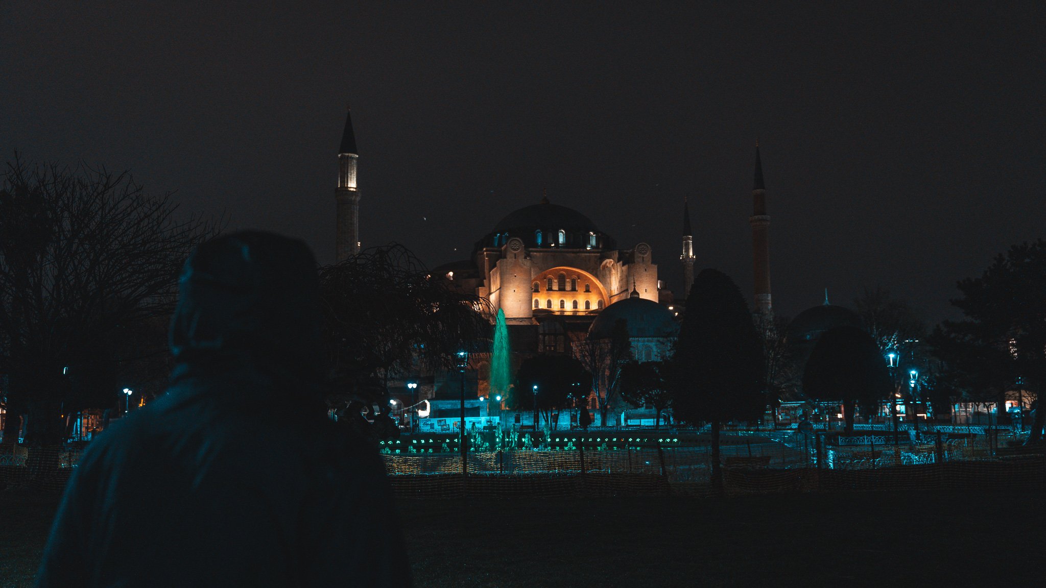 Standing in the courtyard of the Blue Mosque