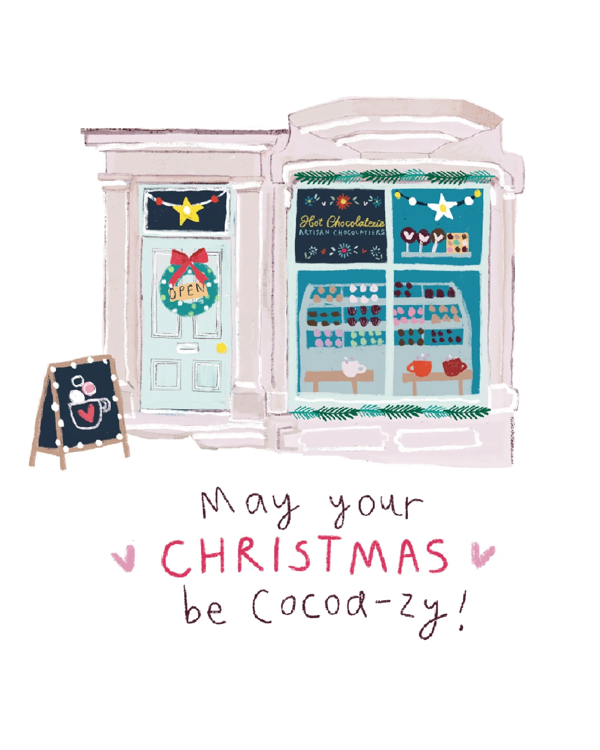 Christmas card design by Sticky Tape Kate for The Hot Chocolaterie
