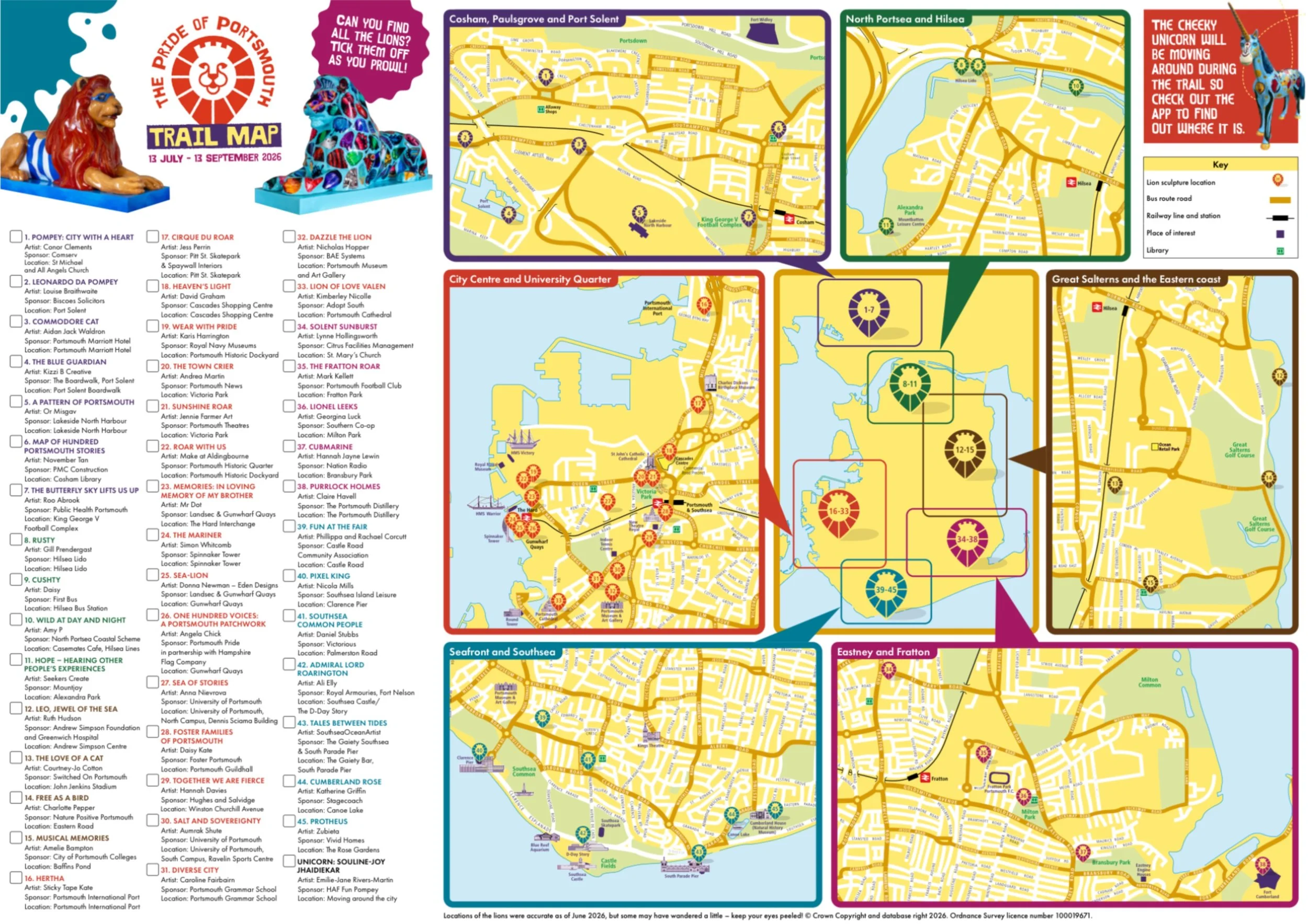 Pride of Portsmouth and Wild in Art Trail Map including Hertha