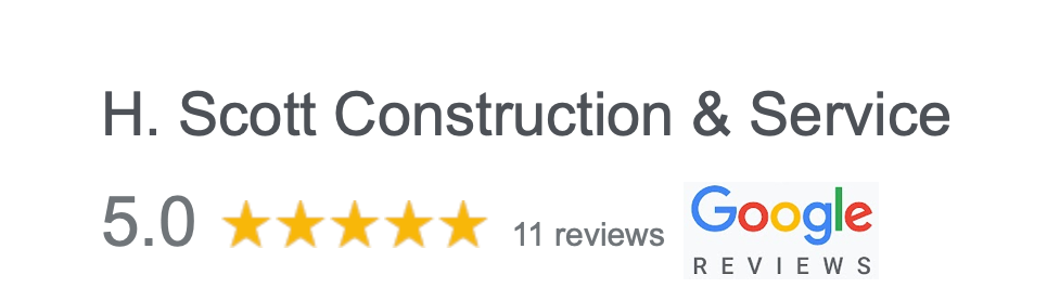 Business Reviews for H. Scott Construction & Service with a 5-star rating based on 11 reviews, Google reviews logo.