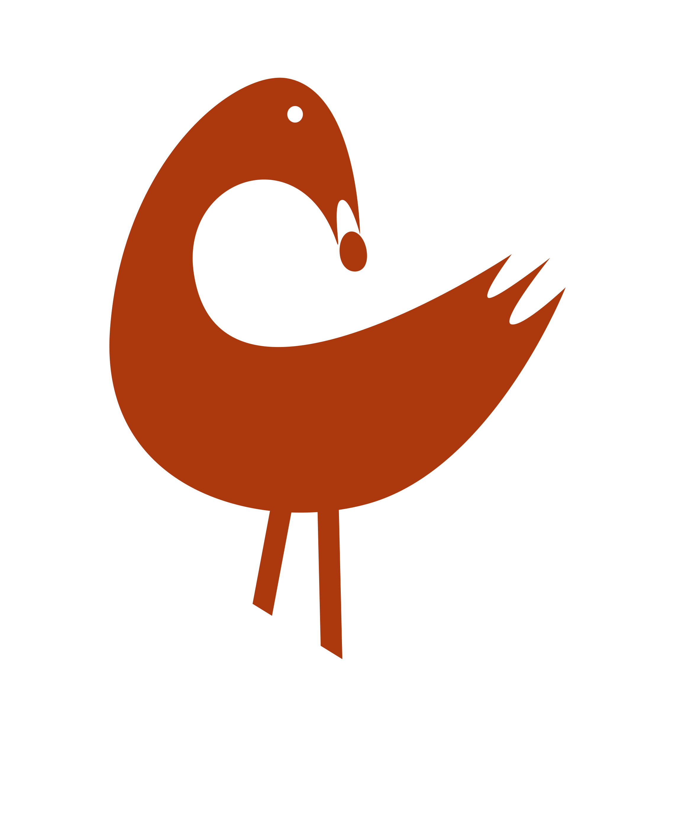 Minimalist graphic illustration of the Sankofa bird in rich brown tones with a striking orange beak, set against a sleek black background, representing the heritage and identity of SHIKA.
