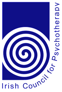 Logo of Irish Council for Psychotherapy with a spiral design and text