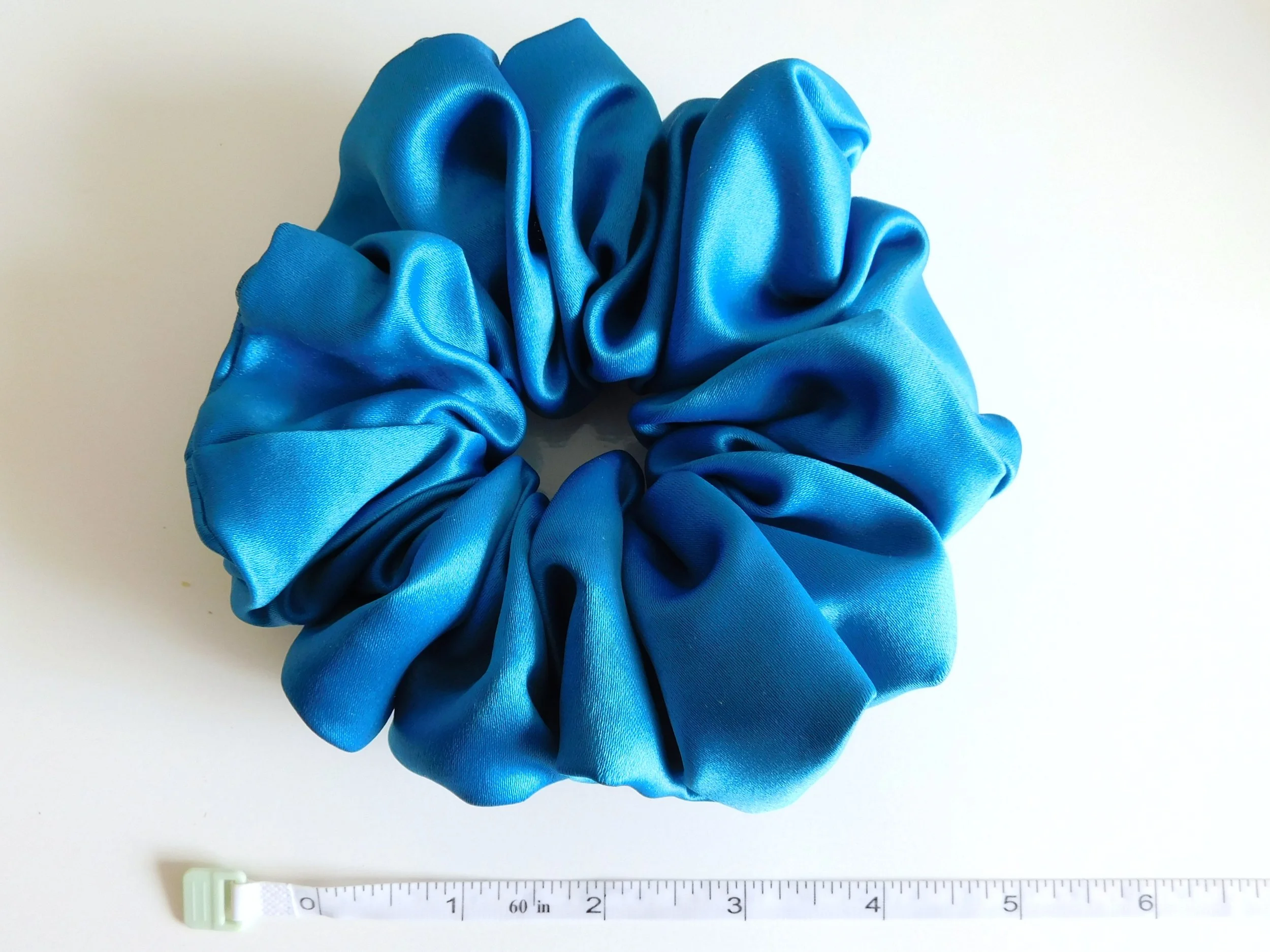 2 Turquoise Blue Duchess Satin Plush Scrunchie.JPG