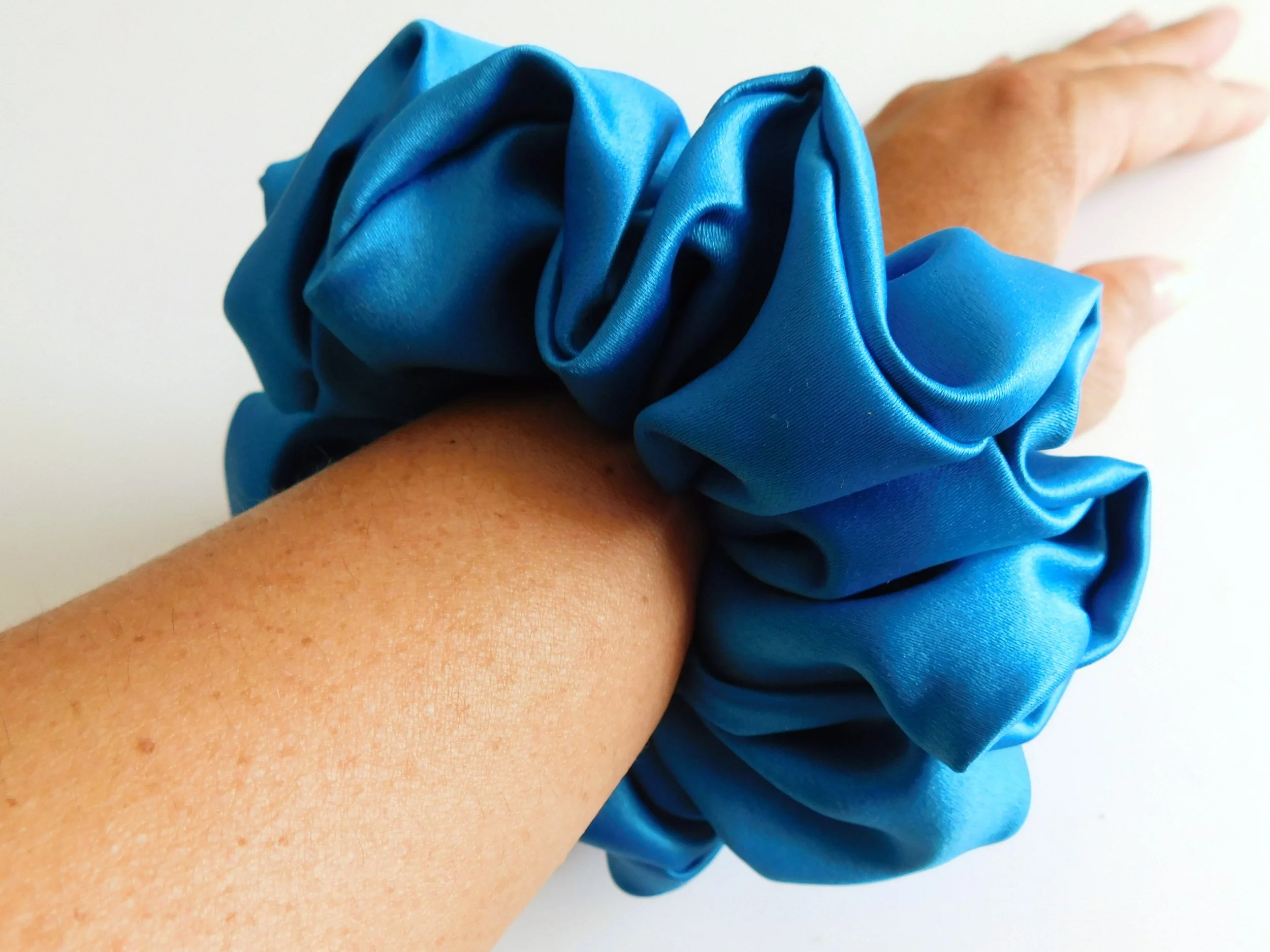 3 Turquoise Blue Duchess Satin Plush Scrunchie.JPG