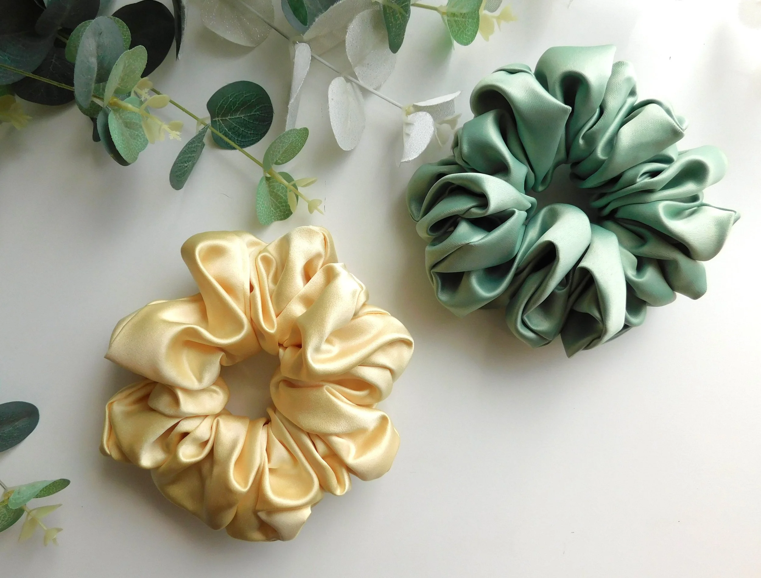 3 Butter Yellow Duchess Satin Plush Scrunchie.JPG