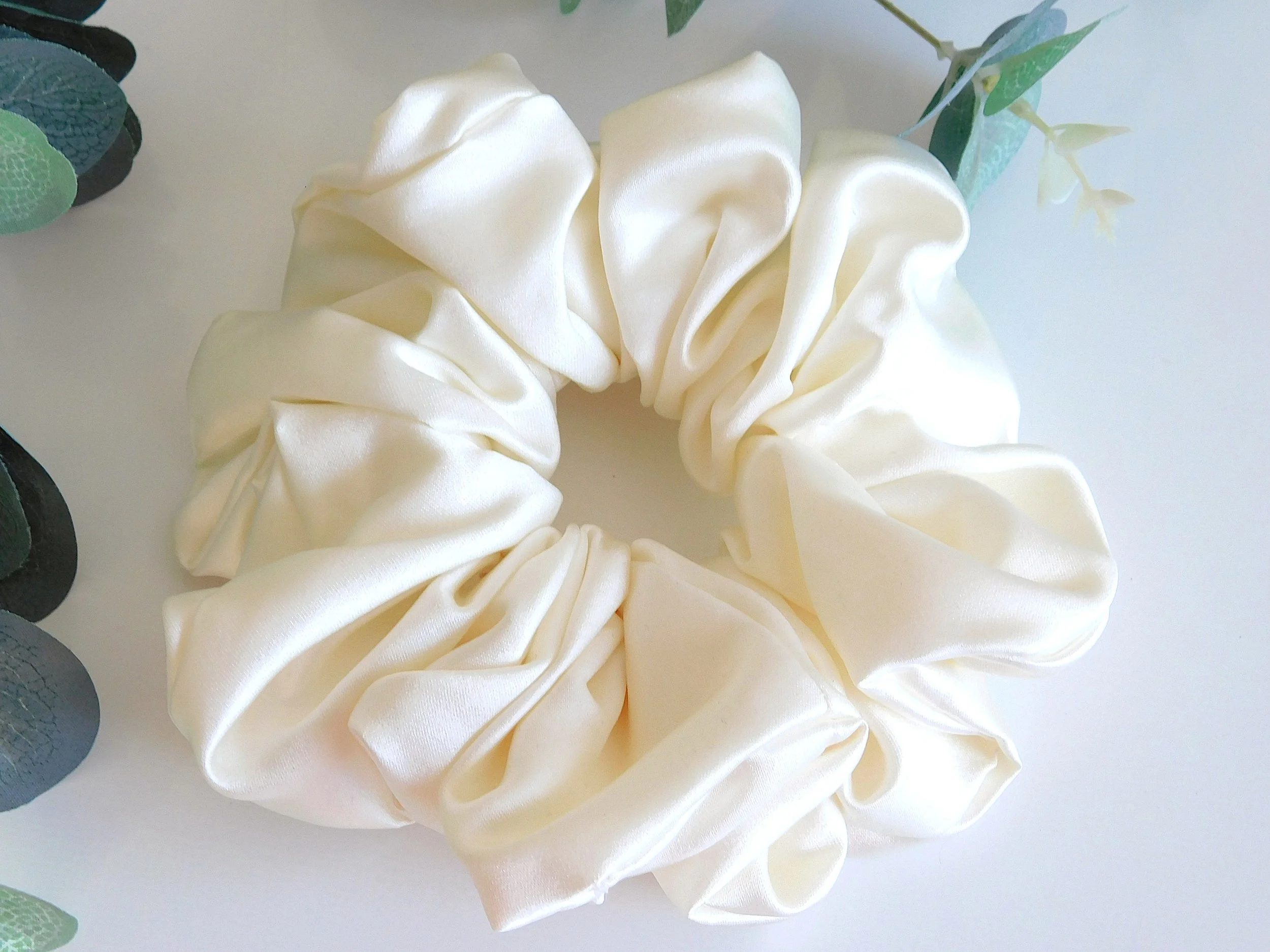 Cream Duchess Satin Plush Scrunchie