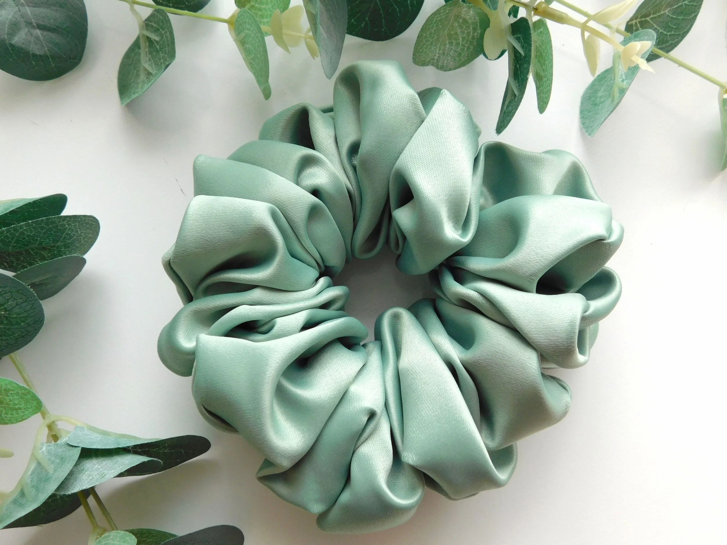 Sage Green Duchess Satin Plush Scrunchie