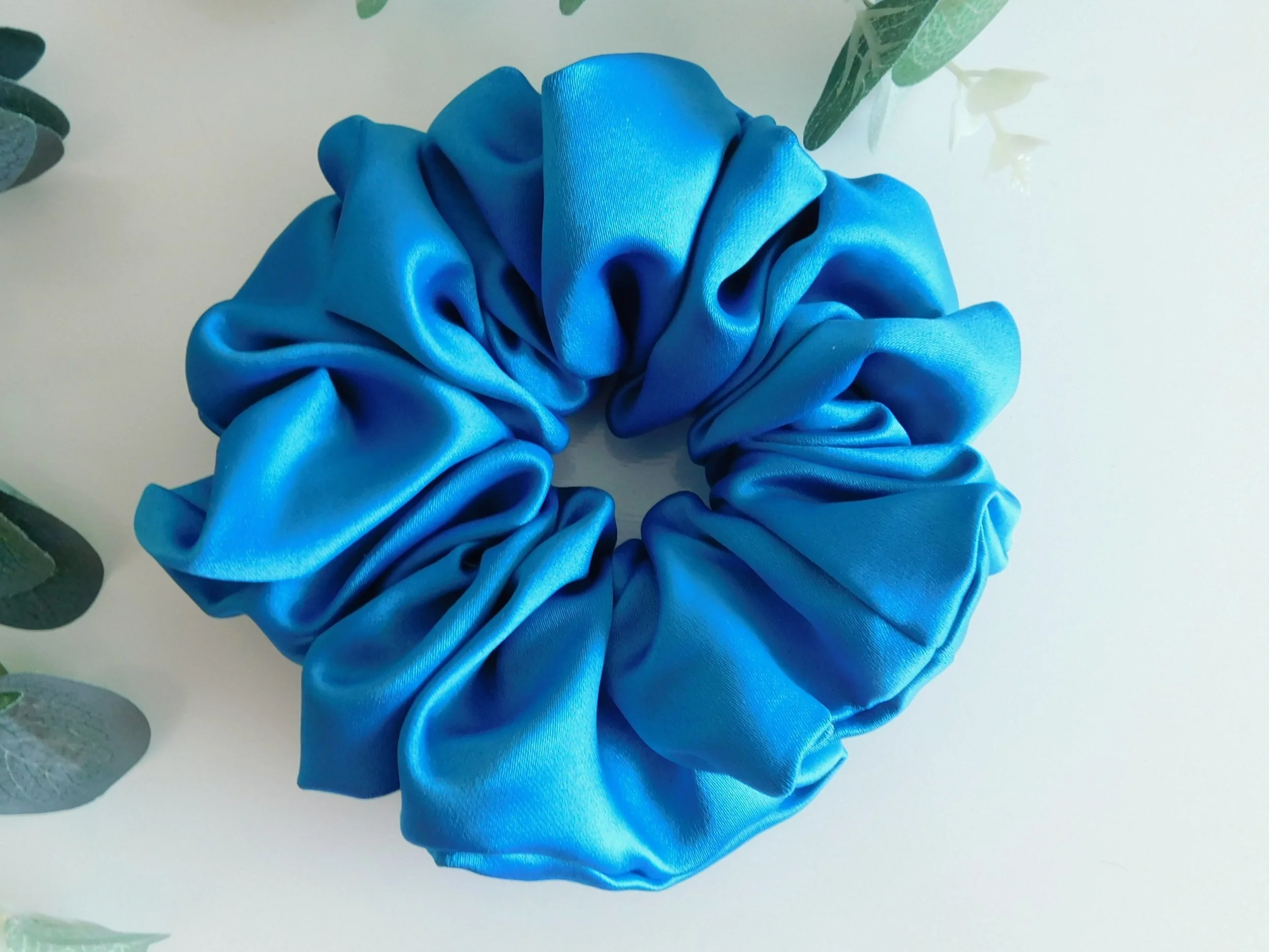 Turquoise Blue Duchess Satin Plush Scrunchie