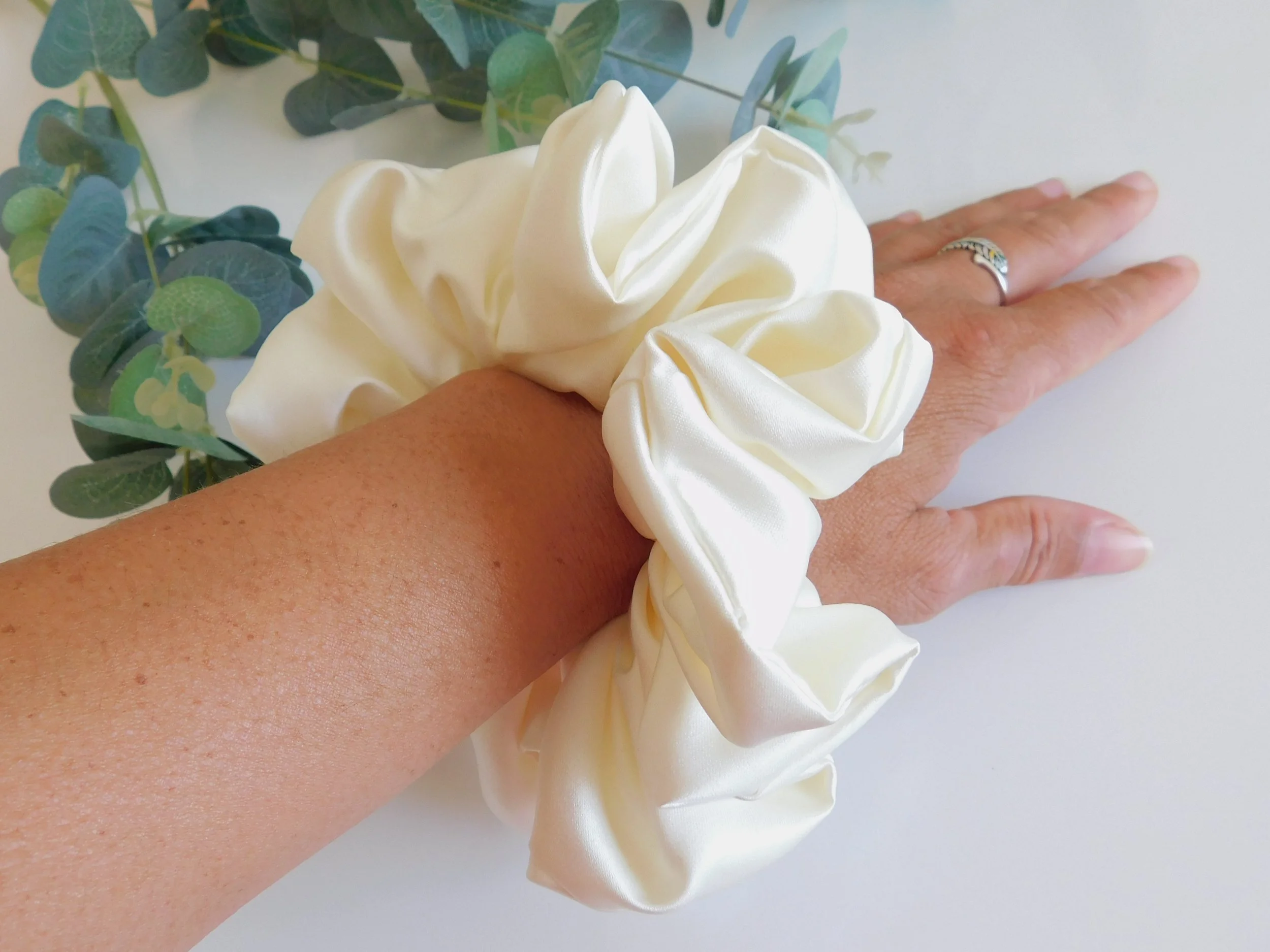 3 Cream Duchesss Satin Plush Scrunchie.JPG