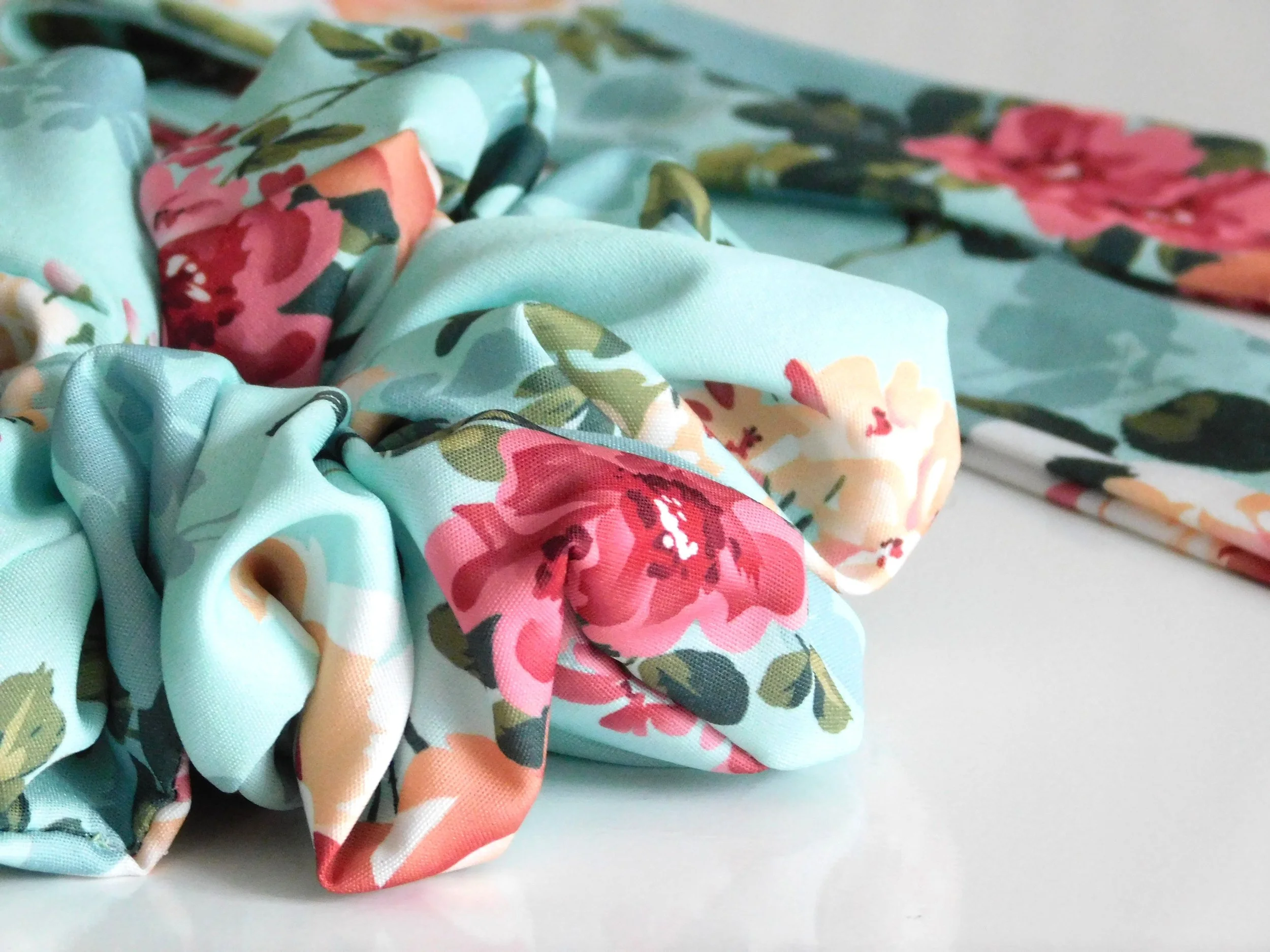 3 Mint Green Pink Blush Florals Scrunchie & Tie Hair Accessories.JPG