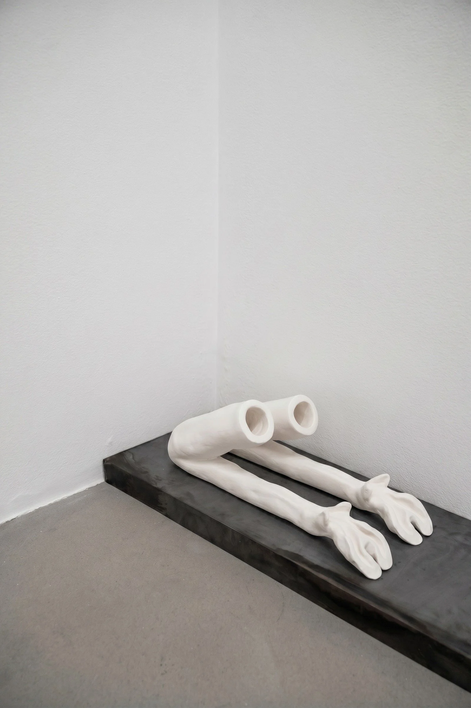 Prescribed Posture (details), 2026. Porcelain and steel ― 52 x 12 x 11 in