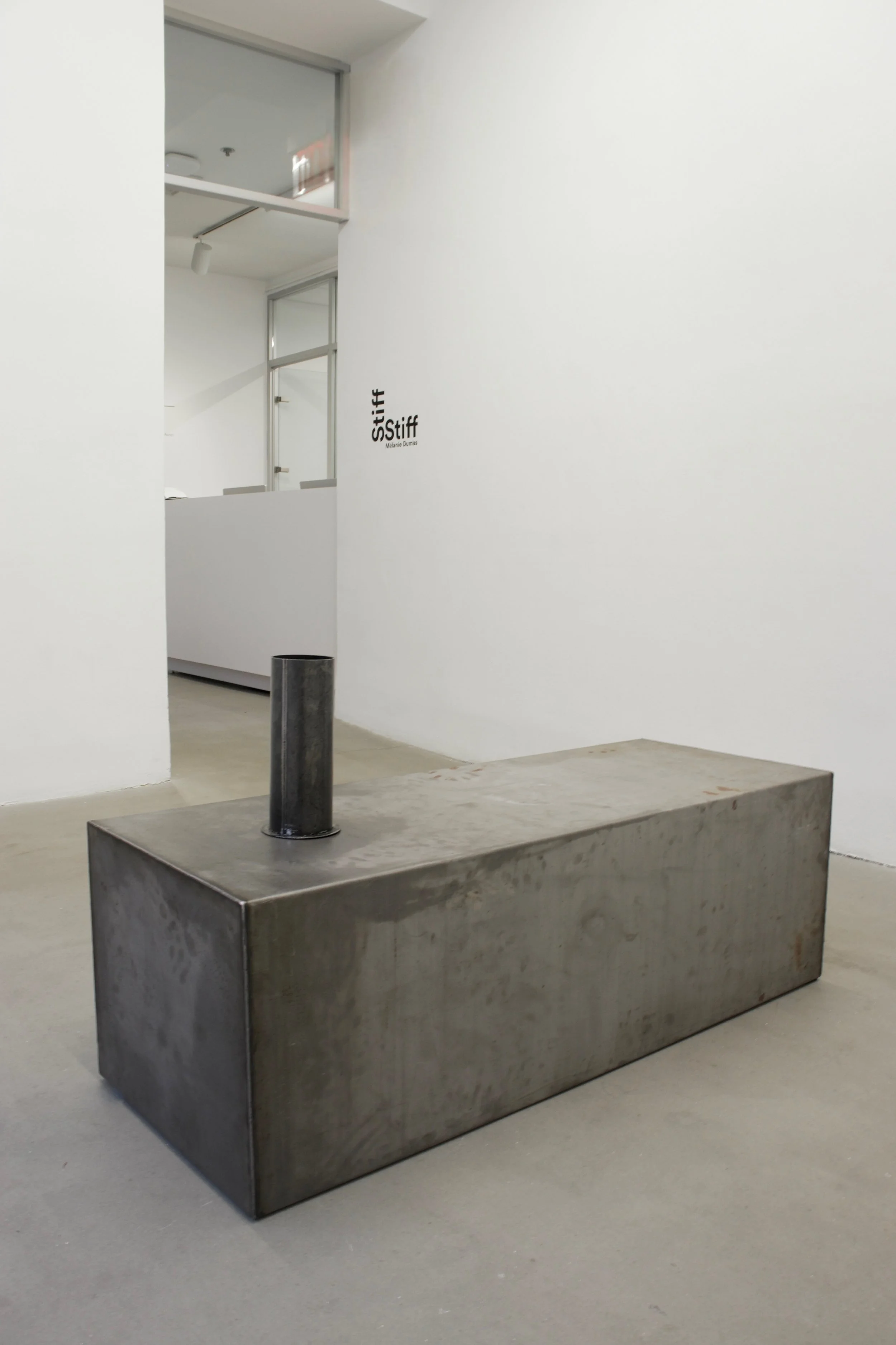 Stiff Stiff​, 2025​. Steel, manual air pump, and mechanical components​ ― 55 × 21 × 18 in​