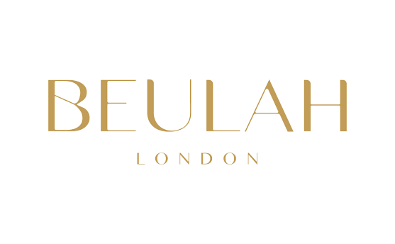 Beulah London logo in gold letters on white background.