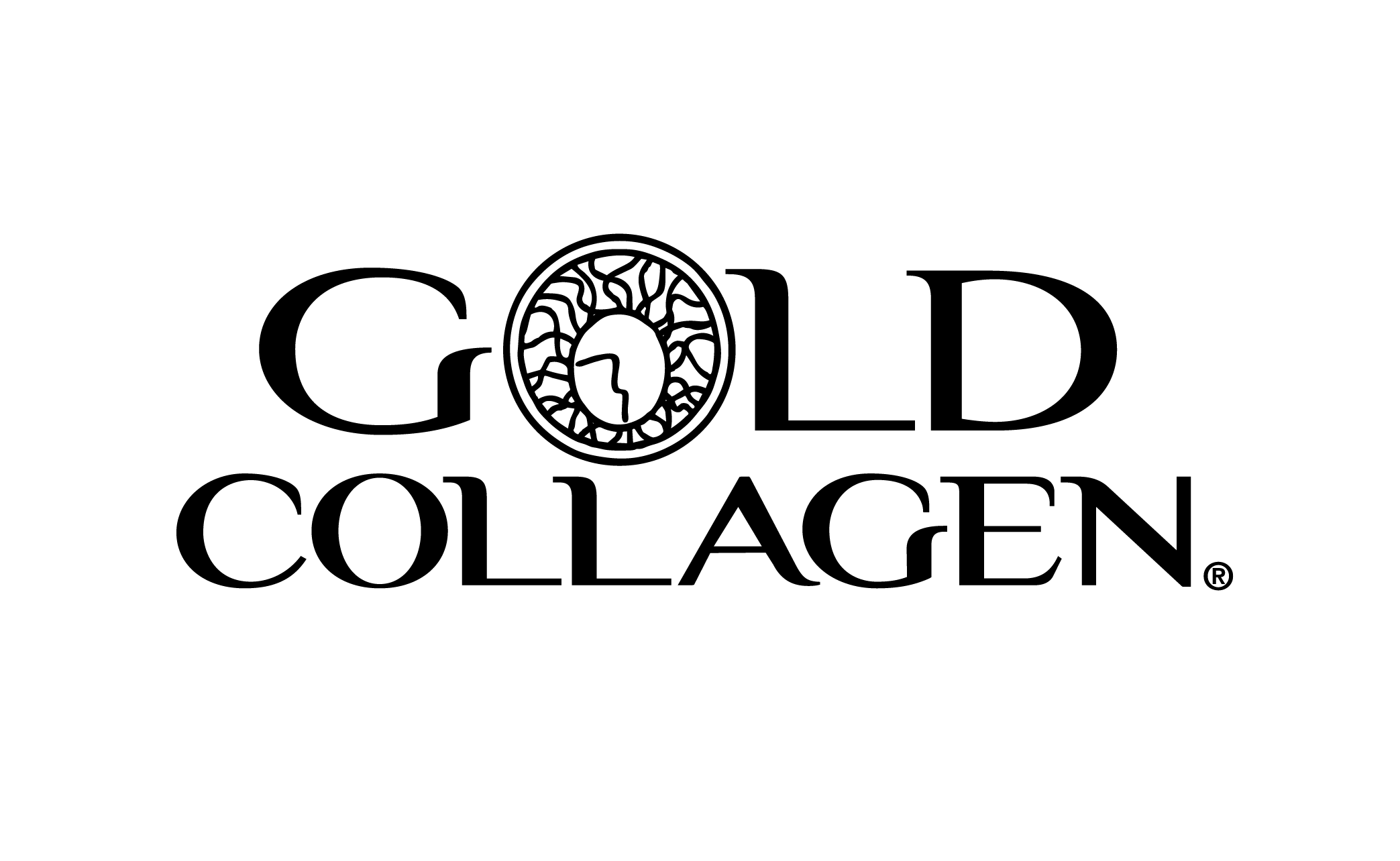 Logo for Gold Collagen with an oval-shaped icon featuring a stylized face and brain, and the text 'GOLD COLLAGEN' beneath.