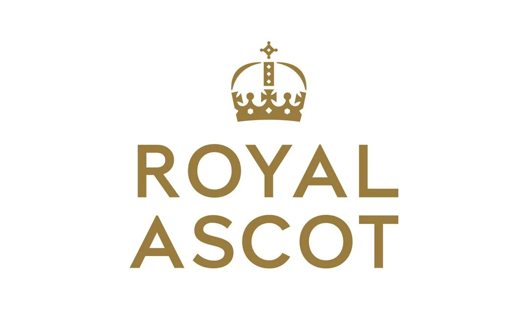 Logo of Royal Ascot featuring a gold crown and the text 'ROYAL ASCOT' in gold on a white background.