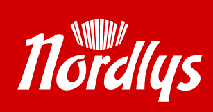 Nordlys logo on a red background.