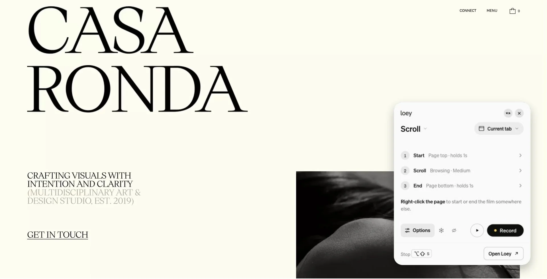 Casa Ronda website scroll capture with the Loey panel in Scroll mode