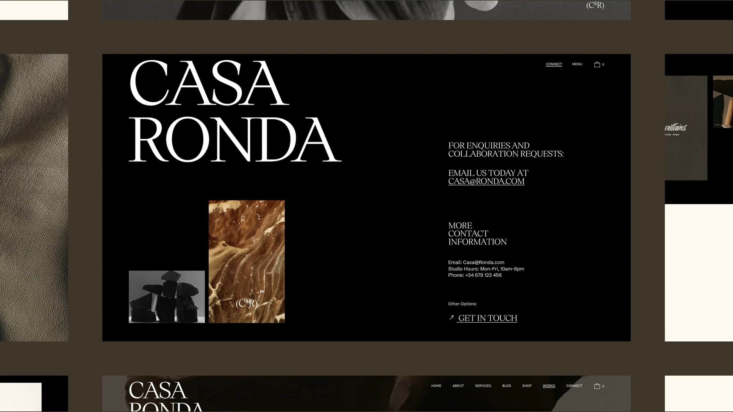 Website captures arranged in a moving Loey layout