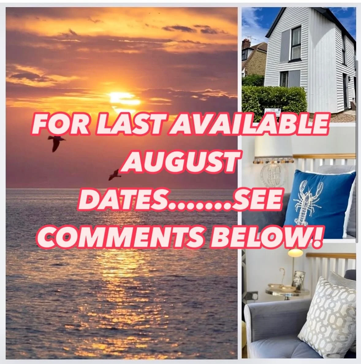 Availability for August&hellip;27th - 29th Aug and 29th Aug to 1st Sep. Direct bookings only. Drop us a message for more info!