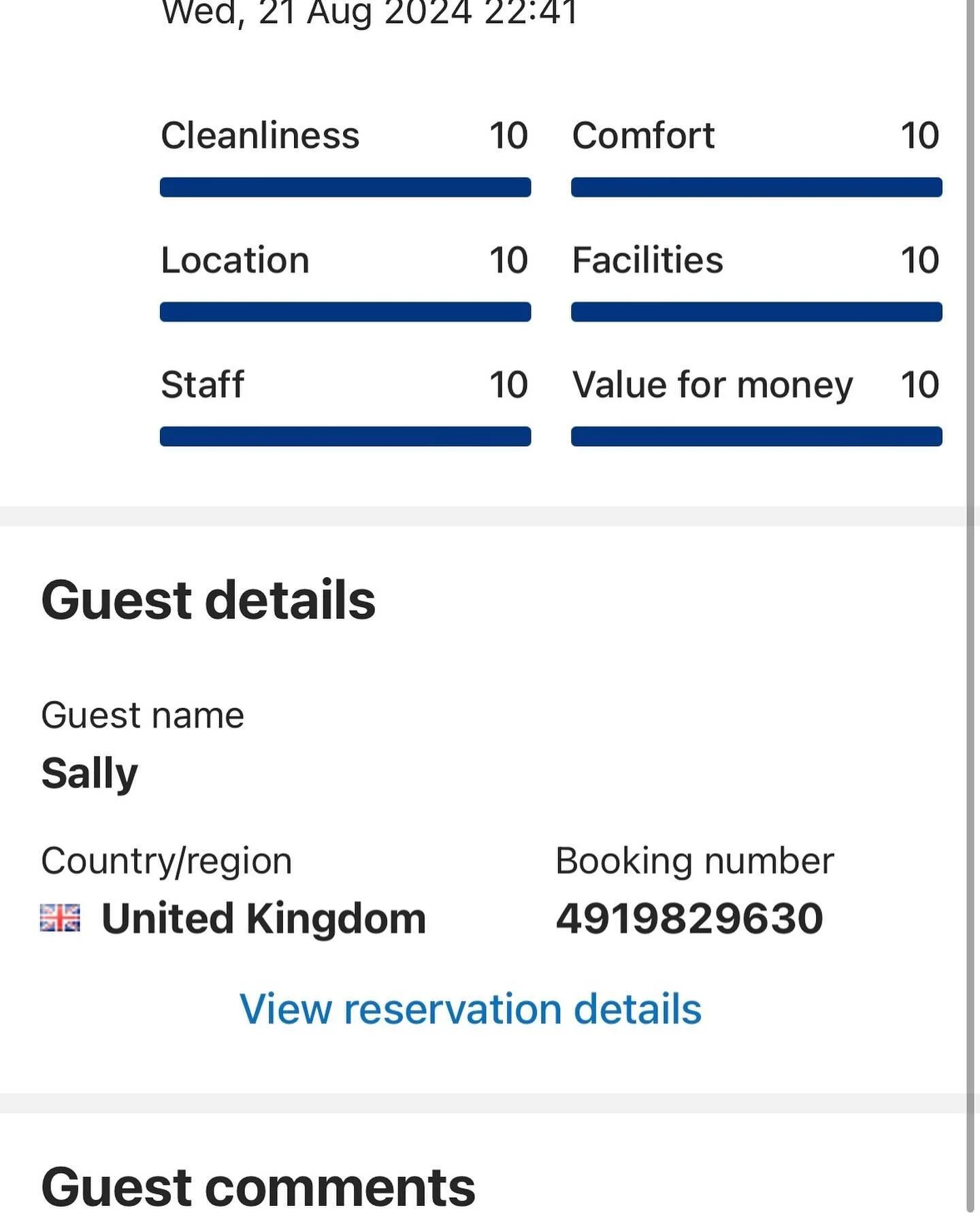 Always nice to get 10/10 reviews from our guests. Get in touch direct for better rates than you&rsquo;ll find on Airbnb or Booking.com