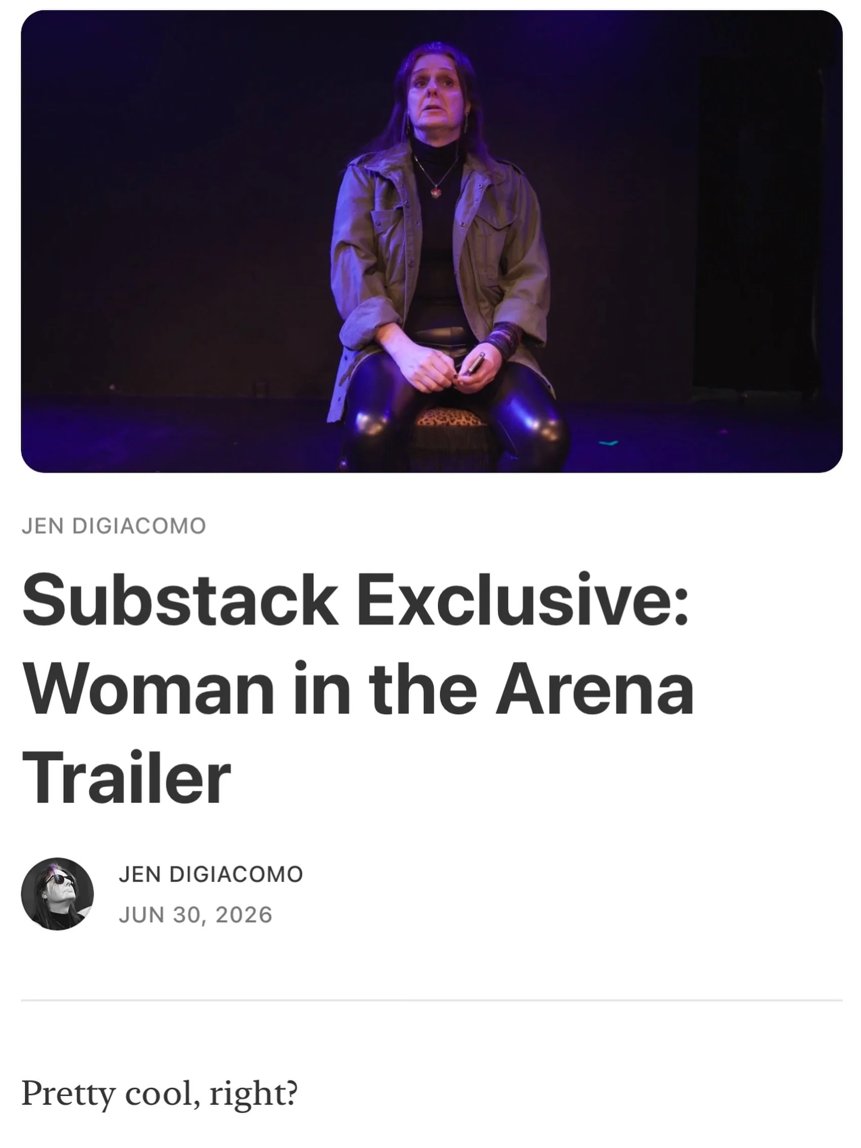 Look who just launched a Substack! This gal! And if you subscribe, you&rsquo;ll get to see super top secret trailer for my show, Woman in the Arena. Link in my bio!! #substack