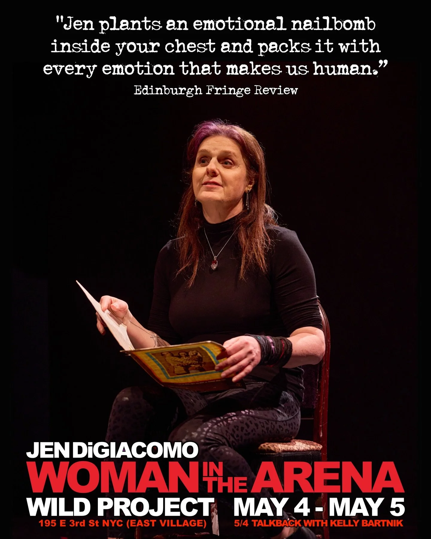 Four days until the NYC premiere of Woman in the Arena @wildprojectnyc - that&rsquo;s May 4 premiere with a Talkback after the show and May 5 to close out the run. You don&rsquo;t want to miss the Offie-nominated play that was also shortlisted for be
