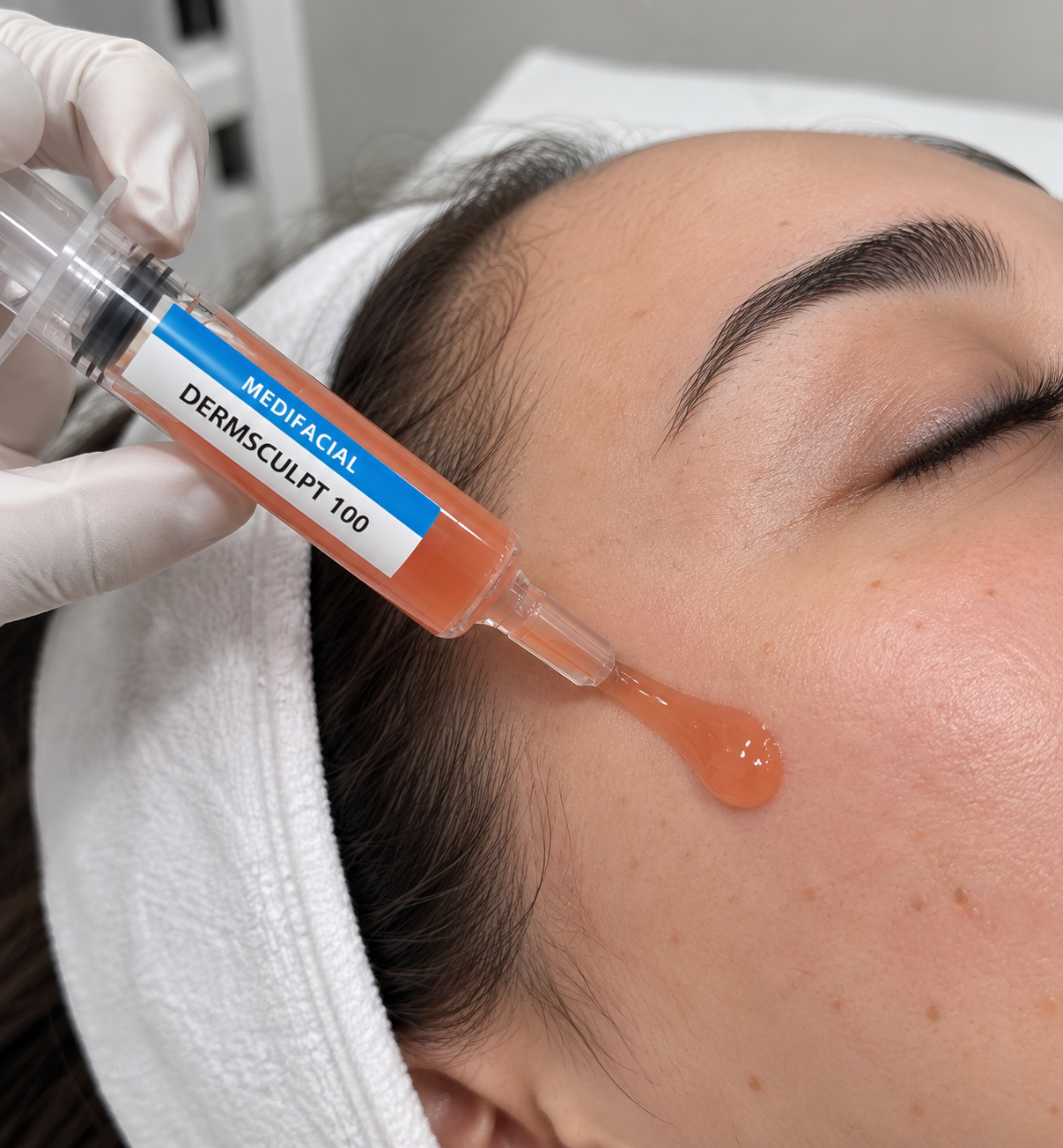 Face close up. Professional Bioneedling 100 facial treatment using a microneedling device to support skin renewal and improve skin texture.
