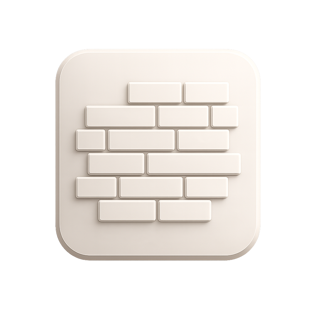 Neutral-toned icon featuring a subtle layered brick wall motif, representing strong foundations, structure and consistency.