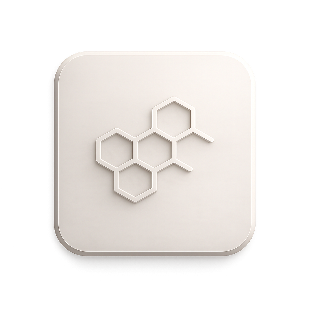 Minimal hexagonal lattice icon symbolising collagen production, skin structure support and advanced firming treatments.