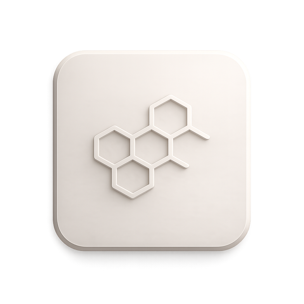 Neutral-toned icon featuring an abstract honeycomb lattice, representing collagen, skin structure and architectural support.