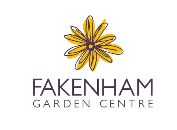 Logo for Fakenham Garden Centre featuring a yellow flower above the text 'FAKENHAM GARDEN CENTRE' in purple font.