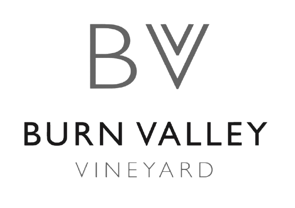 Logo with the letters B and V at the top, and the words Burn Valley Vineyard below.